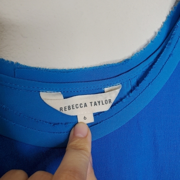 Rebecca Taylor Blue Layered Split Back Cut Out Crepe Top - Picture 7 of 8